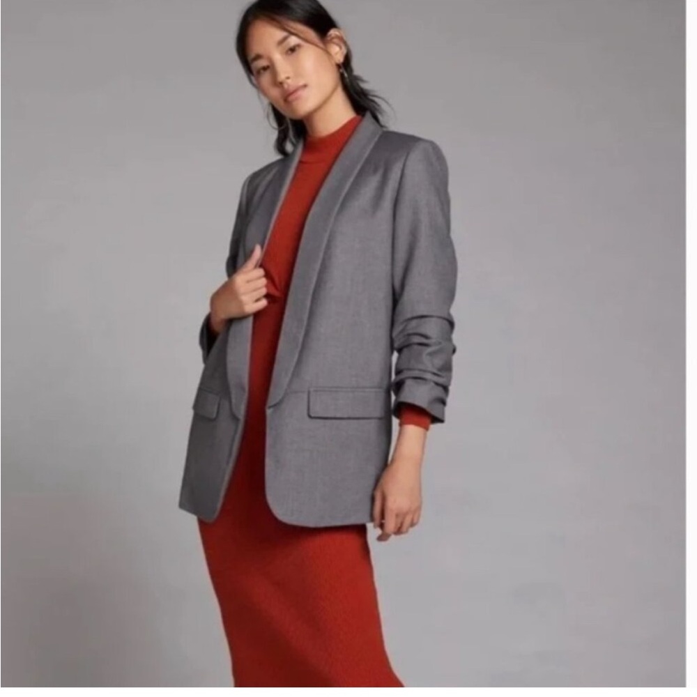 NWOT Anthropologie Mare Mare Grey Ruched Sleeve Blazer